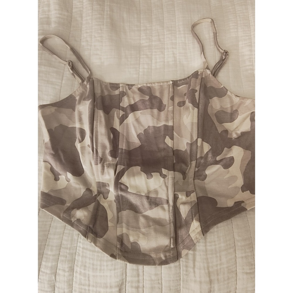 BP Nordstrom Women's M Neutral Camo Corset Bustier Top Y2K Camisole